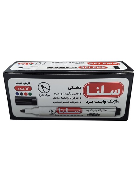 تصویر  ماژیک وایت برد سلنا مشکی گرد (بسته 12 عددی)